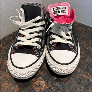 Converse black with Pink Polka Dot inside and double tongue Sneakers